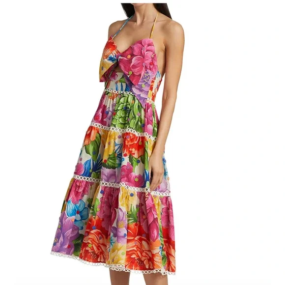 nwt farm rio rainbow chiquita flower midi dress size large - Picture 2 of 3